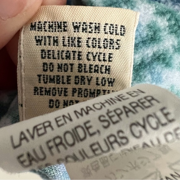 LL Bean Womens Blue Teal Full Zip Fleece Sweatshirt Fair Isle Southwest Print 1X - Picture 4 of 10